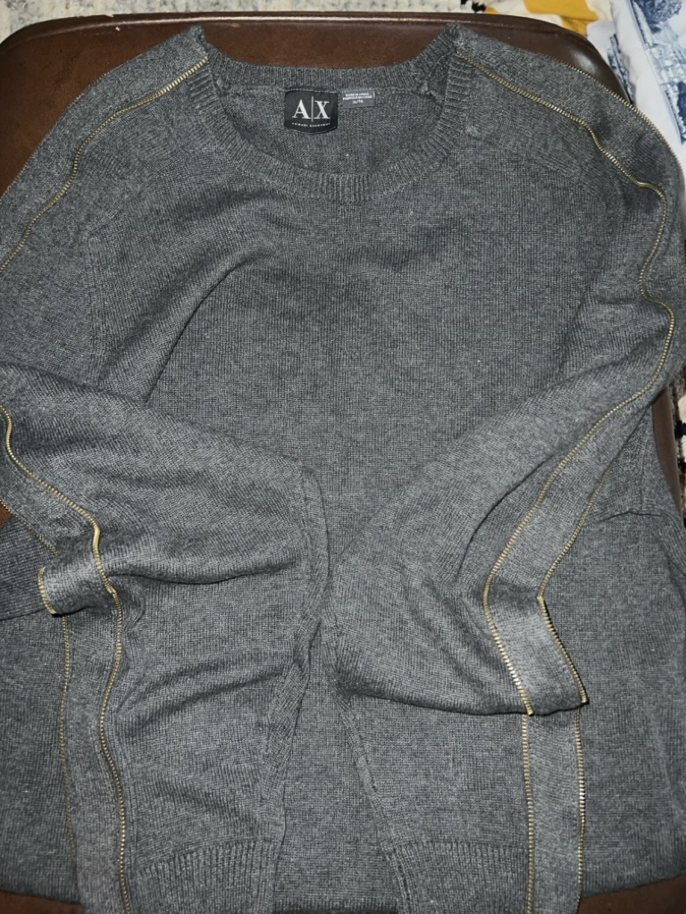 A/X Armani Exchange Gray Crewneck Sweater with Gold Trim